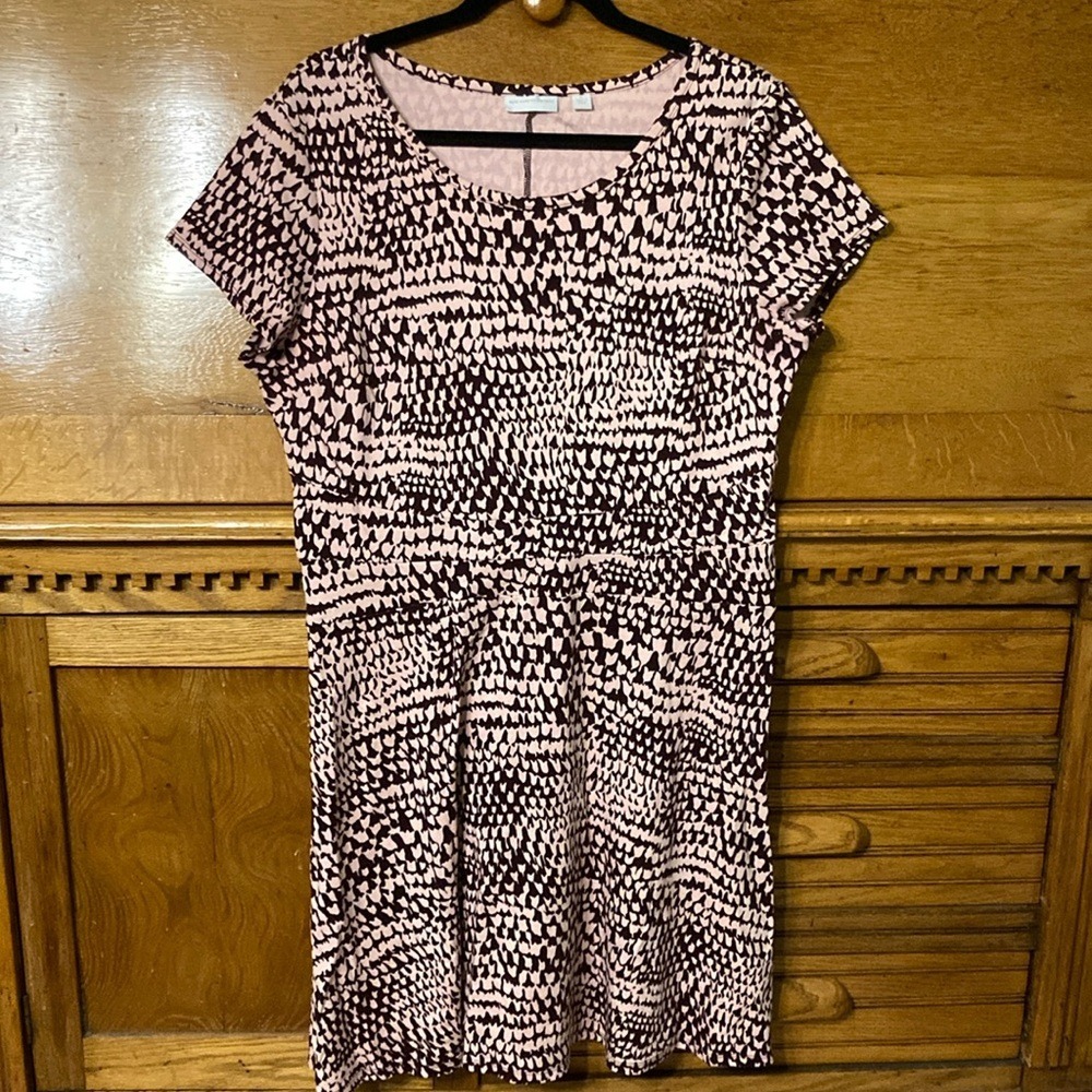 New York & Company Twee Boho Modern Pink Deep Purple Abstract Print Dress XL